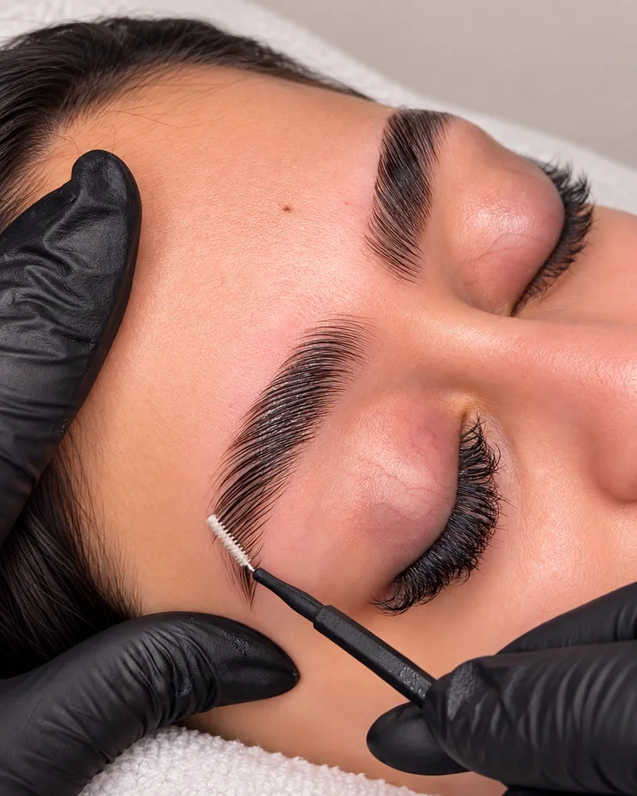 Brow styling process at Dina Beauty Center